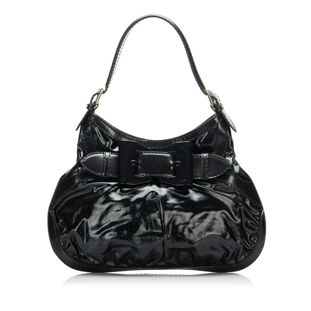 (Good) Hobo Leather Black Patent Pre-Owned Handbag Ladies Ribbon 189885 Bag