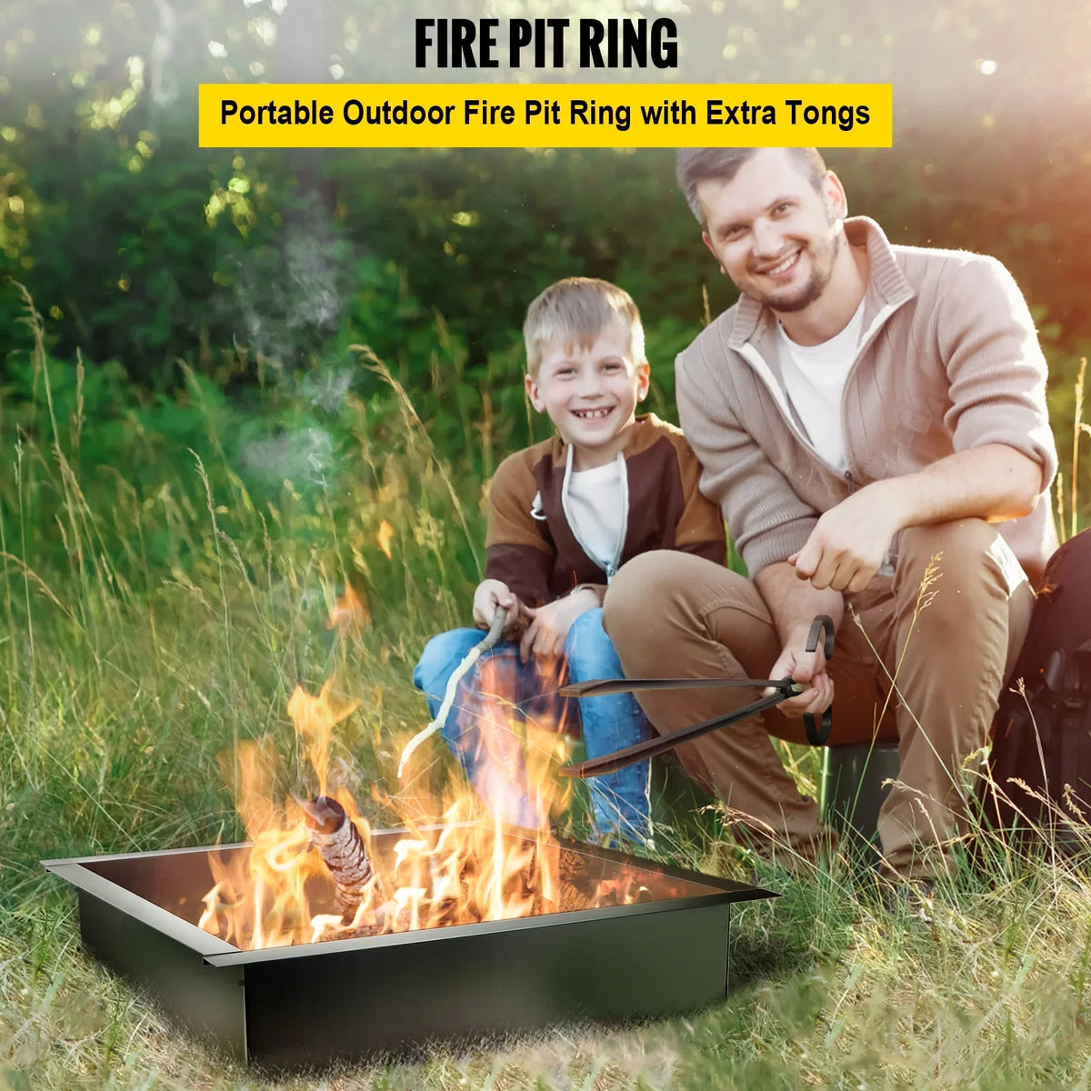 with Duty Fire Pit BENTISM Tongs Insert for Simple Patio, Ring, exterior, with Square Fire 30" Fire DIY Insert, Steel Pit Heavy Ring, Liner Installation Backyard Bonfire
