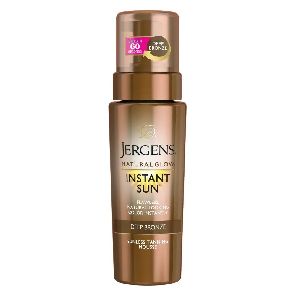 Ounce Natural Jergens Sun Body Body for Glow Sunless 6 Looking Fake Tan, Mousse, Instant Bronze Tanning Self Bronzer, Natural Deep Tanner Tan,