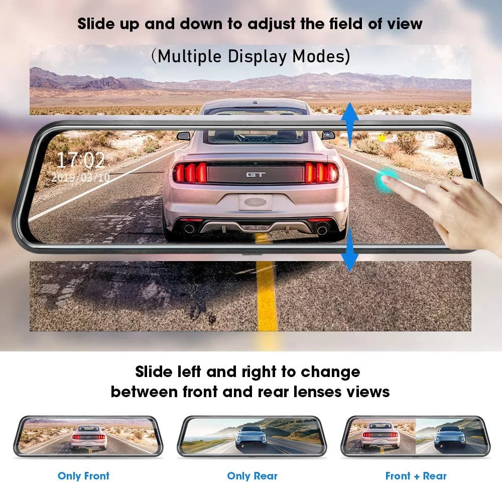 Vision, Recording Dash Camera Touch Loop Cam 10" Rear Backup Dual Motion Assistance, Screen Kit View, and Camera, Mirror Front Detection,Reversing 1080P Night Super for Dash Cars,