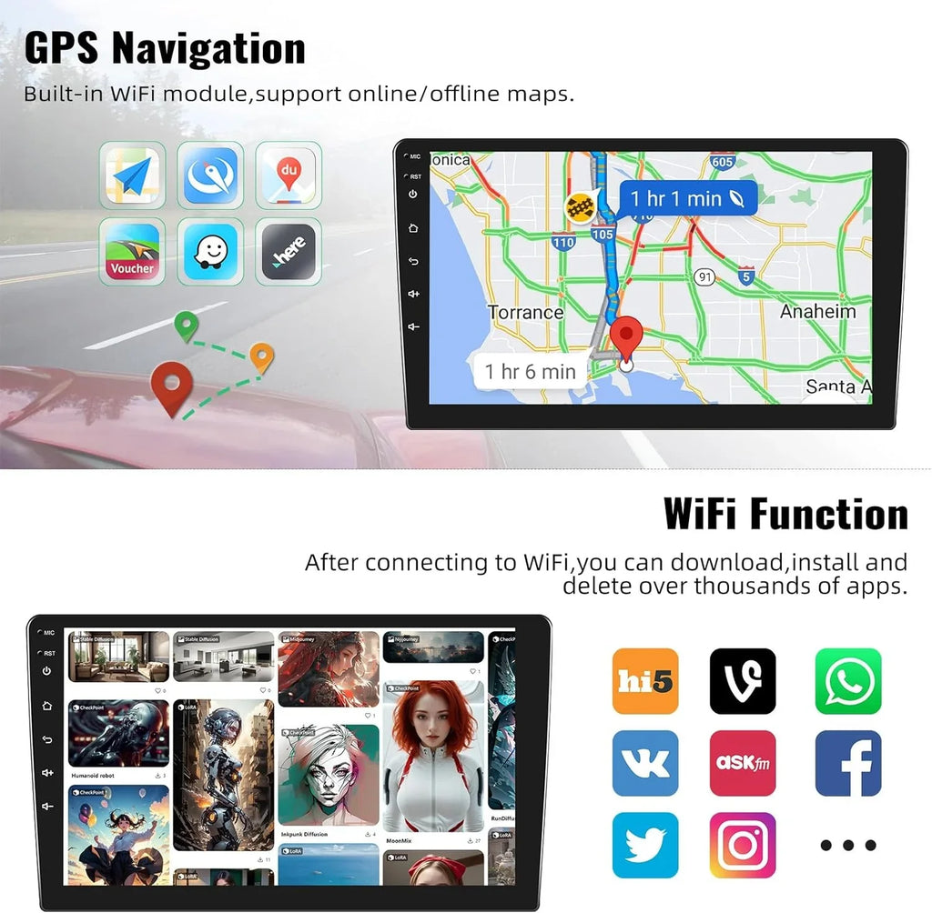 Microphone 1+32G Rear Android Car Single Auto,Navi,WiFi,Bluetooth,FM/RDS+ Radio Stereo, Android Din with Carplay Camera Handsfree,Wireless Inch Car 13 Wireless 10.1 Bluetooth