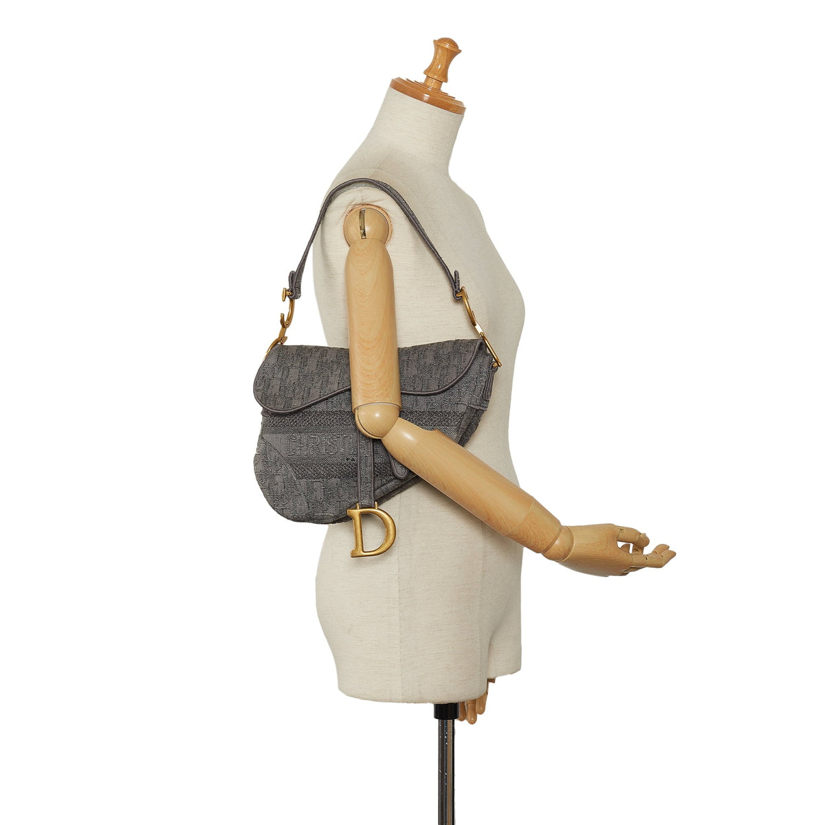 Embroidered Fabric Bag Gray Shoulder Pre-Owned Saddle Authenticated Canvas (Good) Unisex Dior Bag