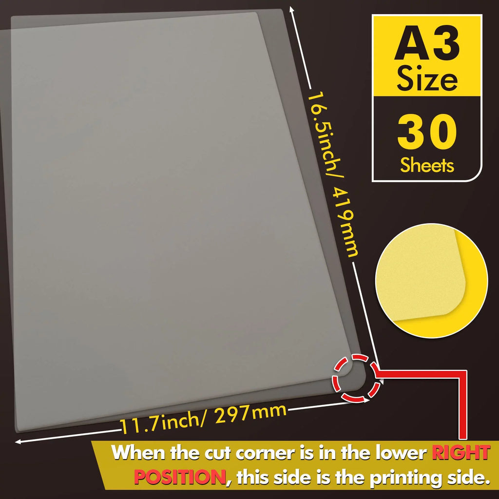 11.7"x16.5" DTF Transfer Film DTF Powder DTF A-SUB Adhesive Dark/Light Fabrics Powder - Transfer Film Clear A3 for Transfer Film Sublimation and and for Paper Heat