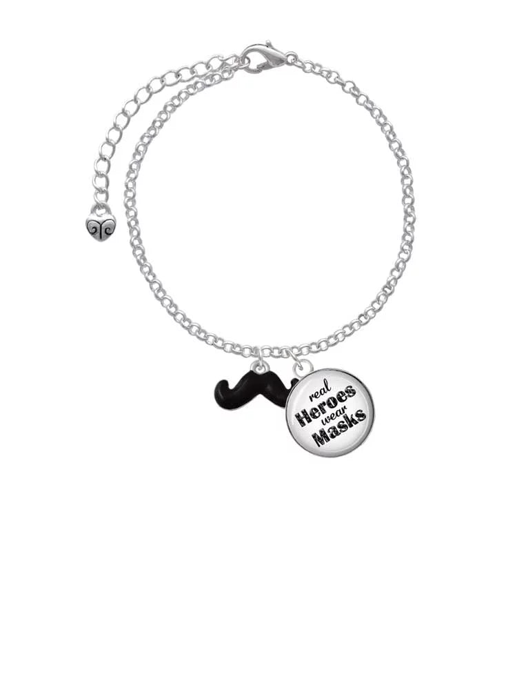 Dome Delight Masks Real Charm Jewelry Mustache Bracelet Small Heroes Enamel Black Silvertone Wear