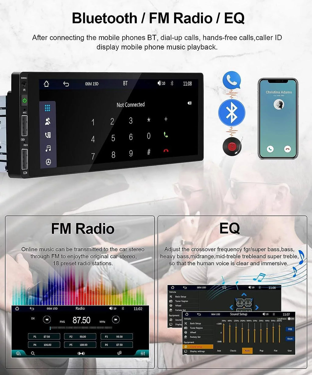 Car USB,with Podofo Bluetooth Receiver Link Mic&Backup 6.86'' HD Camera Stereo Wireless Player Single Din 1 Android Car Touchscreen Radio Carplay Mirror Multimedia Audio FM Auto MP5