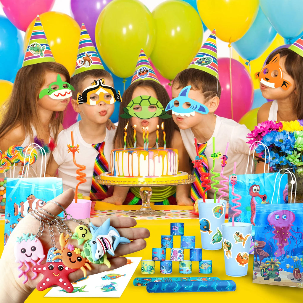 Bags Animal 12 Sea Ocean of Stickers Party Pcs Under Treat 72 Set design Keychain Sea The party Under Straw Supply Mask For The Kids Favors, Birthday