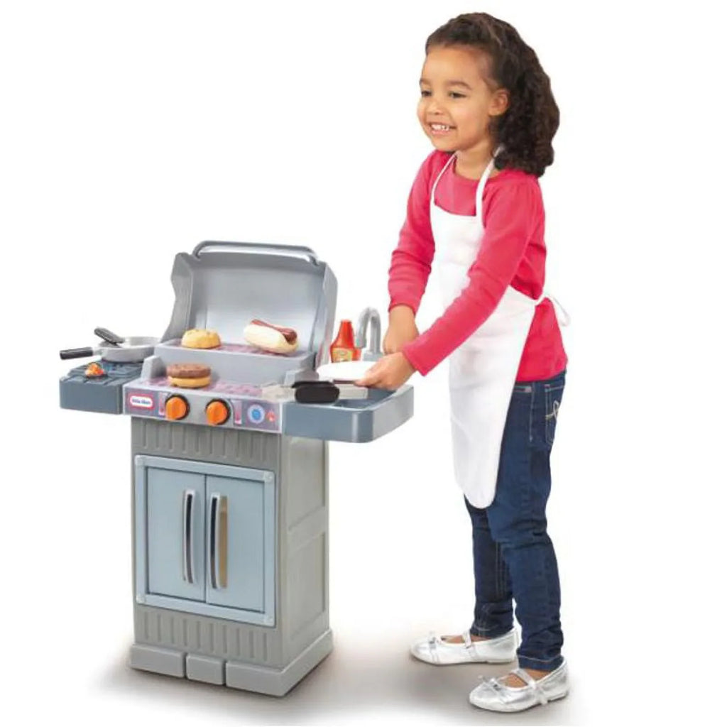 Little Girls Play Grow Playset, BBQ 2 Kitchen 8-Piece Toys Toddlers Gray, Ages 3 'n For Kids Grill 4+ Boys Cook Tikes Pretend