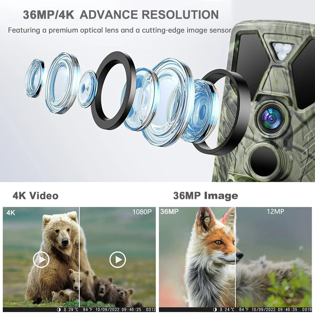 TF Monitor Camera Trail Wildgame Vision Waterproof Hunting LED HC-812A IR Card Night Monitors Hunting with Wildlife Camera 4K 32GB 36MP with Trail SuntekCam Trail