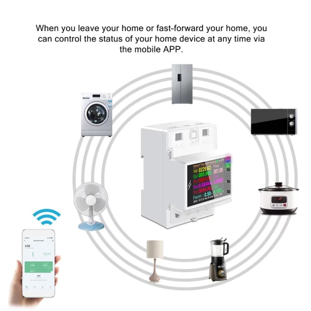 Tuya Din AT4PW AC Meter Rail Remote Control Switch Frequency Factor 100A Digital 110V Kwh Wifi/Bluetooth 220V Smart Energy