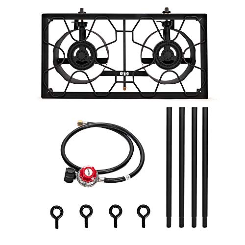 Frying Stove BTU with and Control Camping Backyard Removable 2 Legs, Knobs Cooker BBQ, Gas Temperature Burner Cooking, exterior Outvita for for Propane 150,000 Baking Cooking,