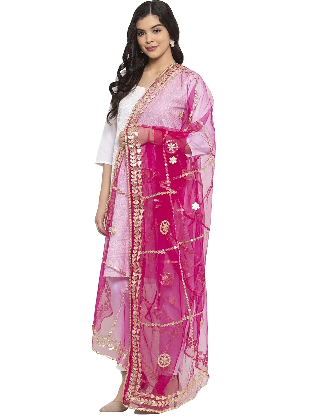 Wrap Magenta eloria Scarf Dupatta, Stole, Floral Woman's Ethnic Shawl Chunni, Indian