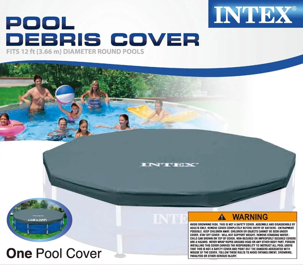 Frame Above Cover, Round Intex Swimming Pool Debris Metal 12-Foot Blue Ground