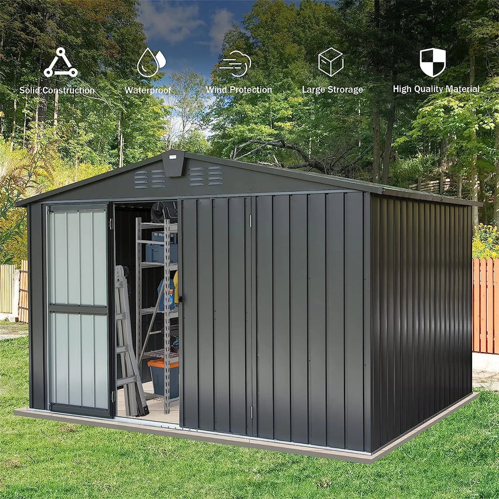 with Black) Garden Lawn Metal Cabinet Storage Trash Can, Tools, 10'X 8', Homiyad Steel Galvanized Door Backyard, Lockable exterior Shed Shed for (10X8ft, for Bike, exterior Storage Patio,