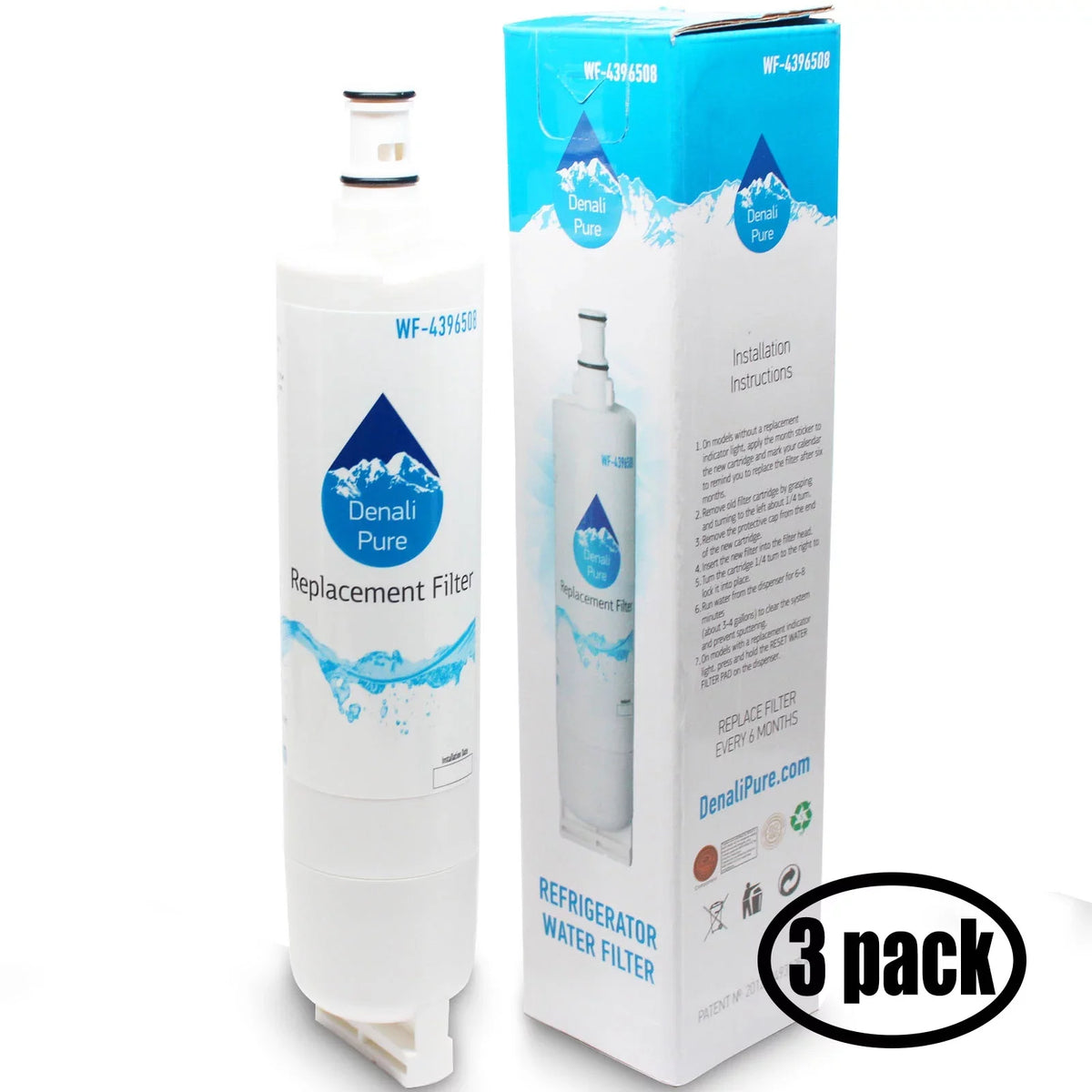 3-Pack Cartridge liquid GS6SHAXKQ01 Refrigerator - Whirlpool for Filter liquid 4396510 with 4396508, Filter Compatible Fridge Whirlpool Replacement