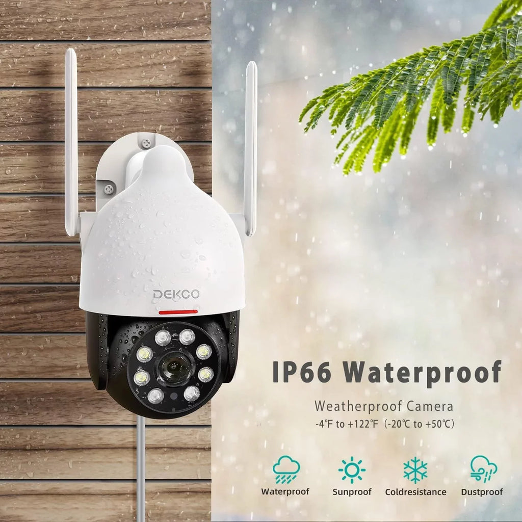 Night Camera Surveillance WiFi Camera with Camera, Waterproof Way 2 2K PIR Camera with Vision Wired 360° View, DEKCO Security Sensor, exterior Spotlight, Audio Motion