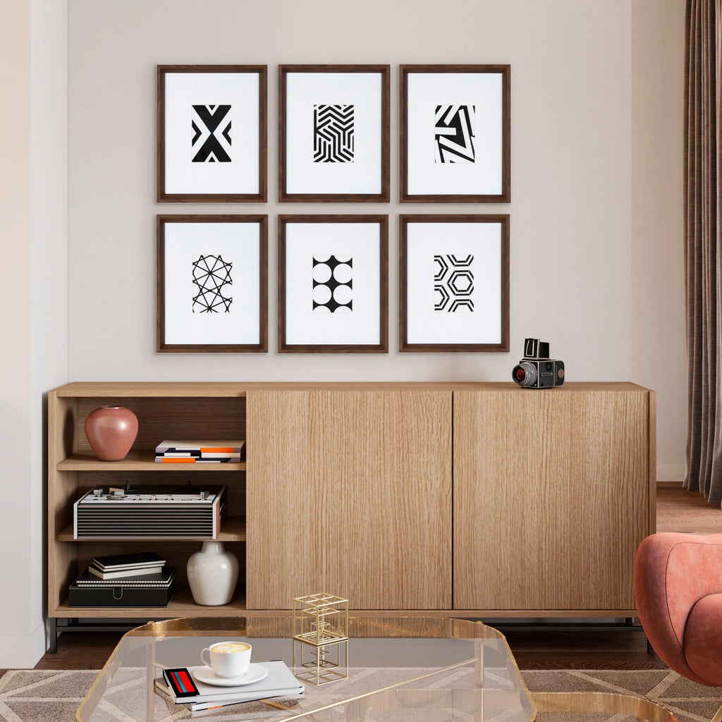 Display Brown, Walnut Art Set Framed Laurel of Modern Wall for Abstract Mid-Century and Decor Calder Prints, Kate 6,