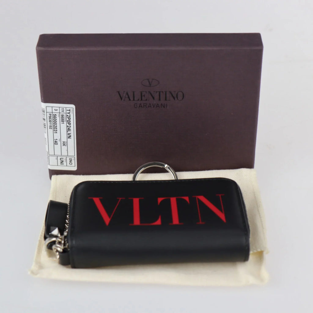 with Garavani zipper round key TY2P0P24LVN black metal silver fittings case red Valentino ring coin Pre-Owned leather New) (Like purse