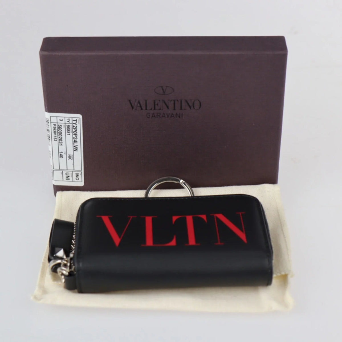 with Garavani zipper round key TY2P0P24LVN black metal silver fittings case red Valentino ring coin Pre-Owned leather New) (Like purse