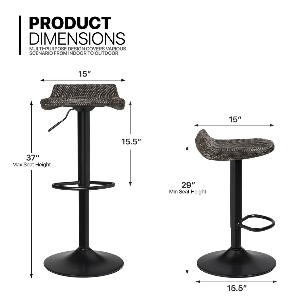 with Footrest Set Height 2 Adjustable of Stools Swivel, Kitchen Indoor MoNiBloom for Room Brown Metal Bar exterior, Dining Counter