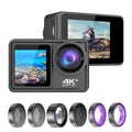 Purple Sport Waterproof WiFi 2.0 with 4K 8 ND4 170° Camcorder Screen for Inch DV Screen CPL Camera Wide Macro 40m 24MP EIS Lens Angle Dual Sports exterior 16