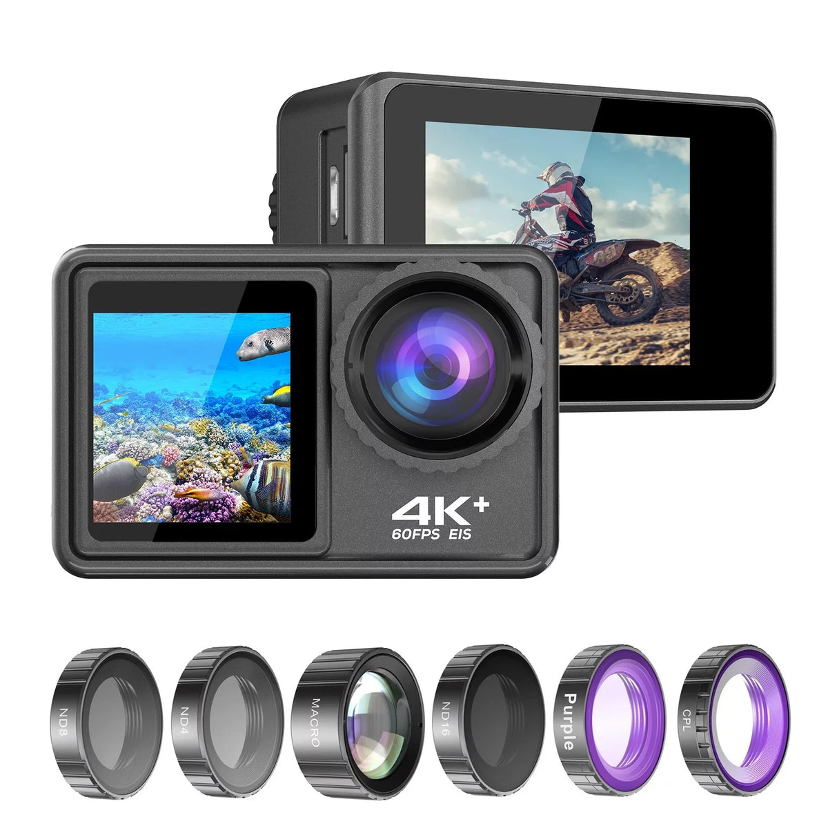 Purple Sport Waterproof WiFi 2.0 with 4K 8 ND4 170° Camcorder Screen for Inch DV Screen CPL Camera Wide Macro 40m 24MP EIS Lens Angle Dual Sports exterior 16