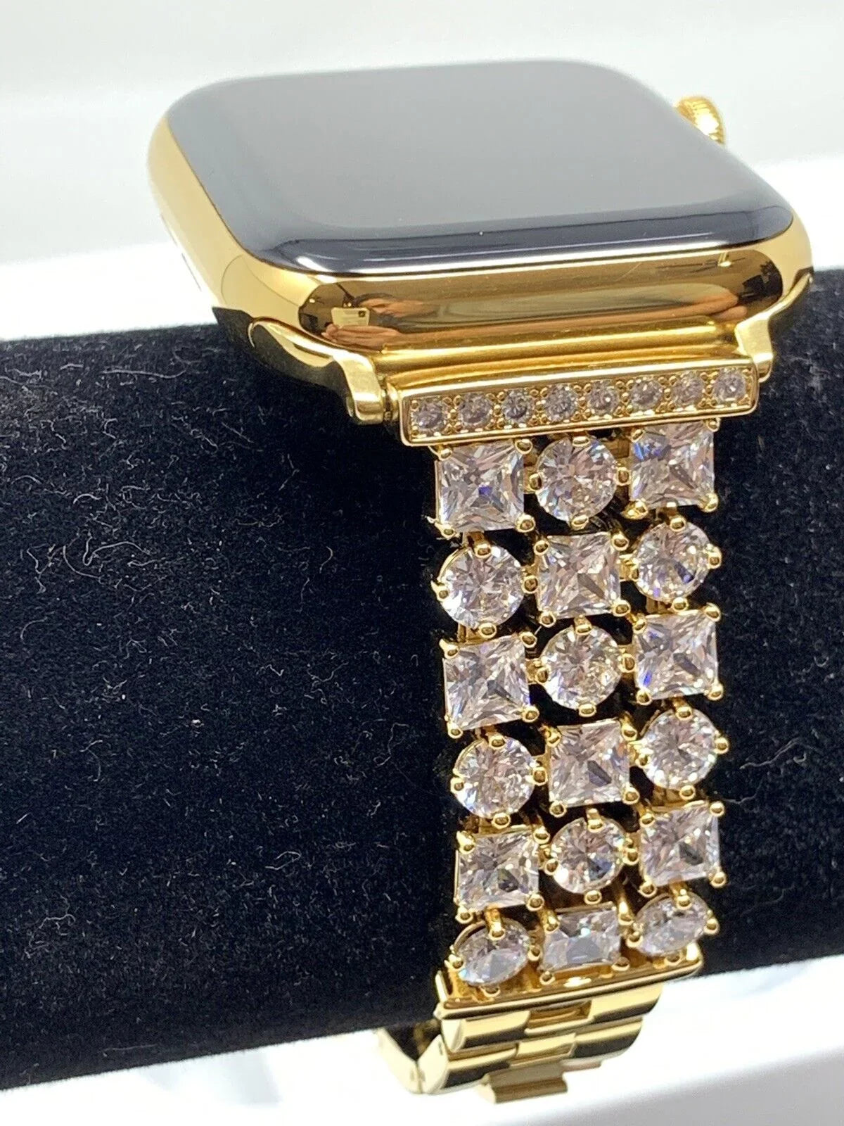 SERIES Diamond Plated 44MM Link Band Gold Rhinestones LTE 5 iWatch 24K Gold