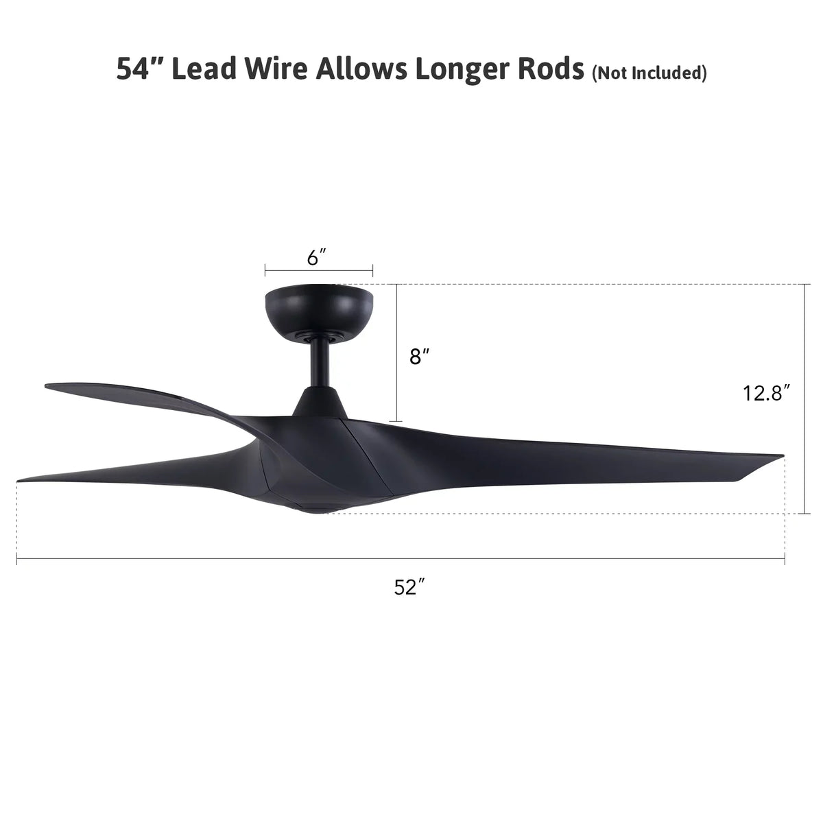 6 Speeds, Timer, Smart Blades, Black Ceiling with Control, 52" Remote 3 Fan