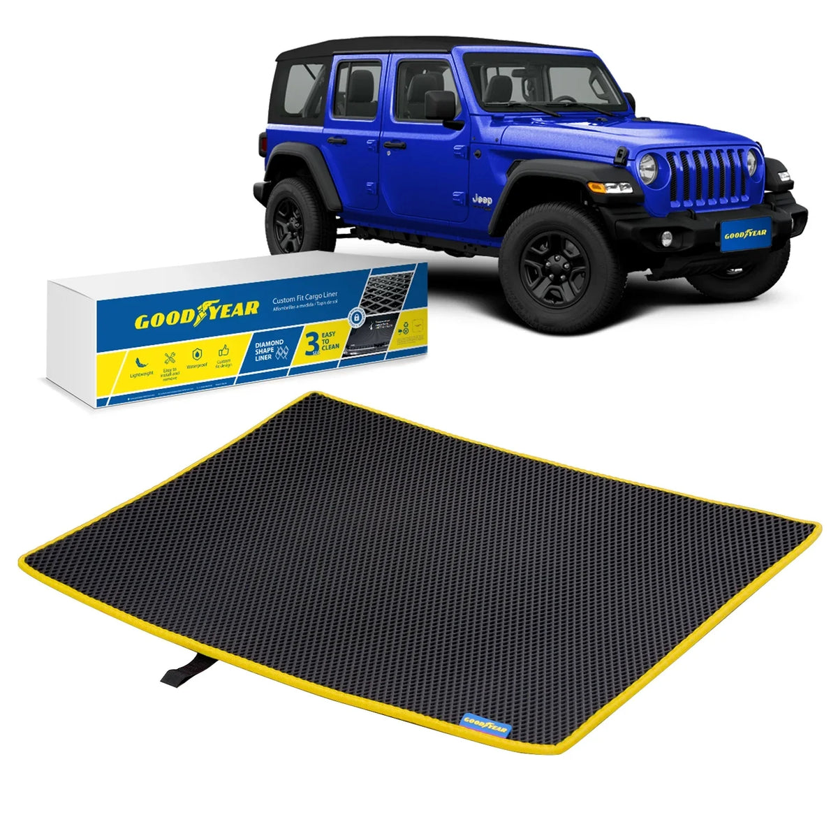 Wrangler Liquid - Dimond GY004562 Mat Trapping Custom - - & Jeep 2019-2024 Shape, Anti-Slip Duty Cargo Heavy for Liner Liner, Liner Cargo Waterproof, Trunk Goodyear Luggage Fit Dirt Technology with