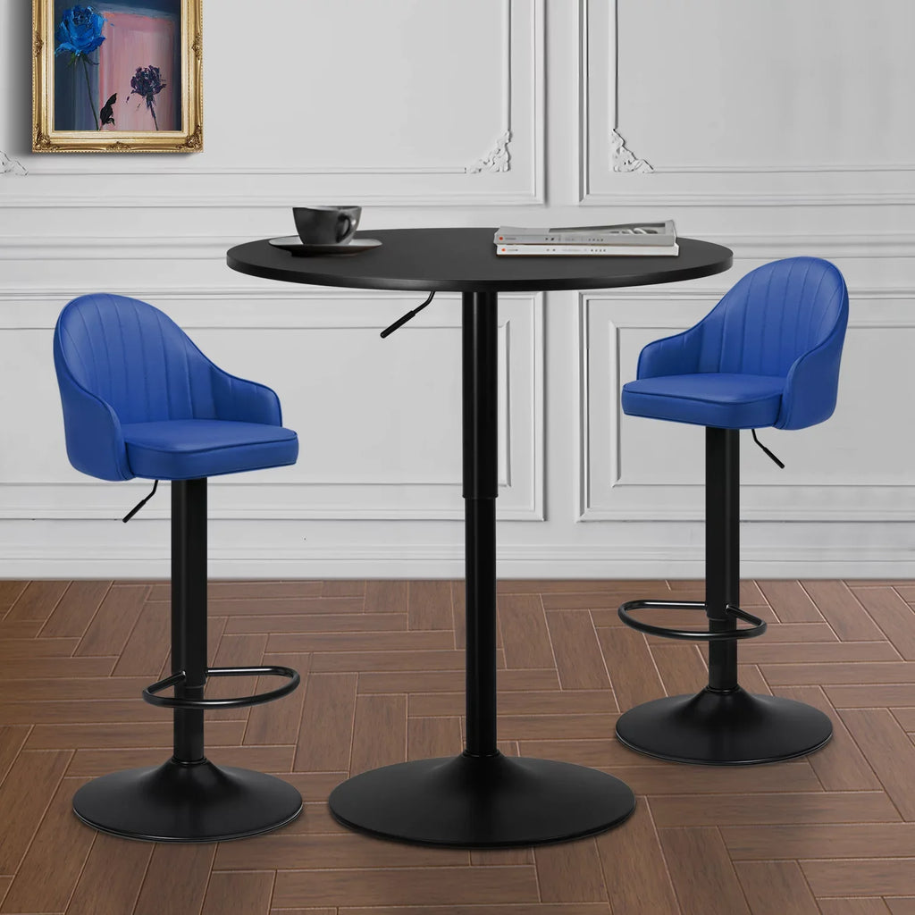 Table Blue/Black Set, Table Kitchen Cocktail Magshion Bar Leather 31.5" and and Pieces Bar Table for 3 Patio PU Stools Bistro, Bar Chair