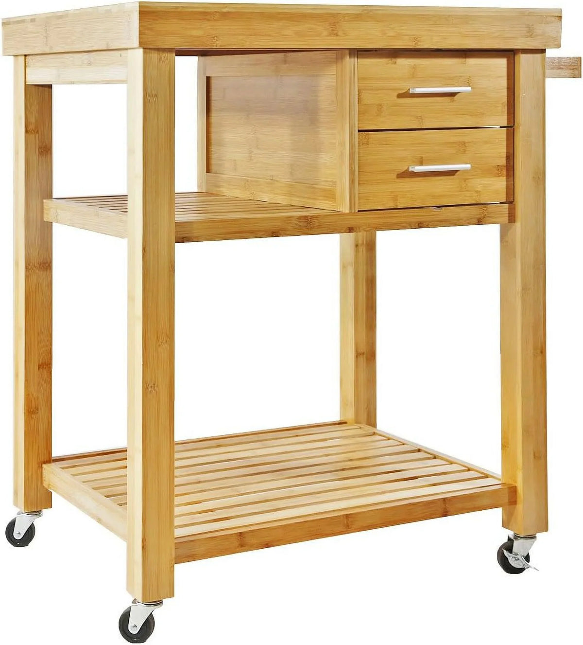 Cart Wheels, Food Cart Island Drawers Locking Towel Bamboo With On Casters, Trolley Shelves, Block Wood Prepping Kitchen Rack, Rolling Butcher