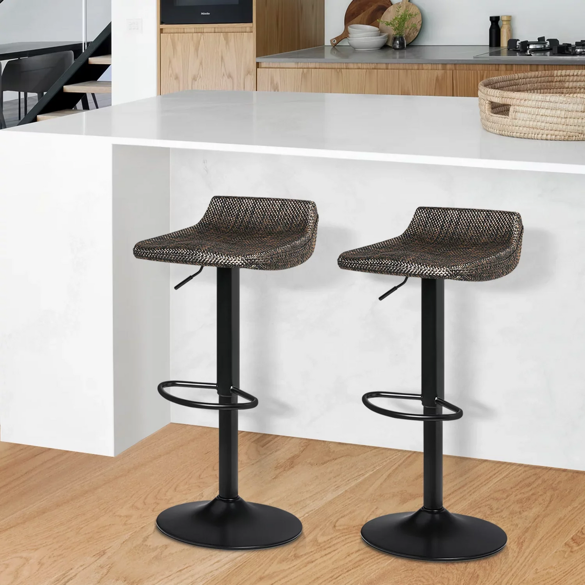 with Footrest Set Height 2 Adjustable of Stools Swivel, Kitchen Indoor MoNiBloom for Room Brown Metal Bar exterior, Dining Counter