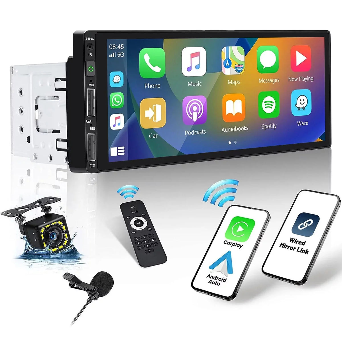 Car USB,with Podofo Bluetooth Receiver Link Mic&Backup 6.86'' HD Camera Stereo Wireless Player Single Din 1 Android Car Touchscreen Radio Carplay Mirror Multimedia Audio FM Auto MP5