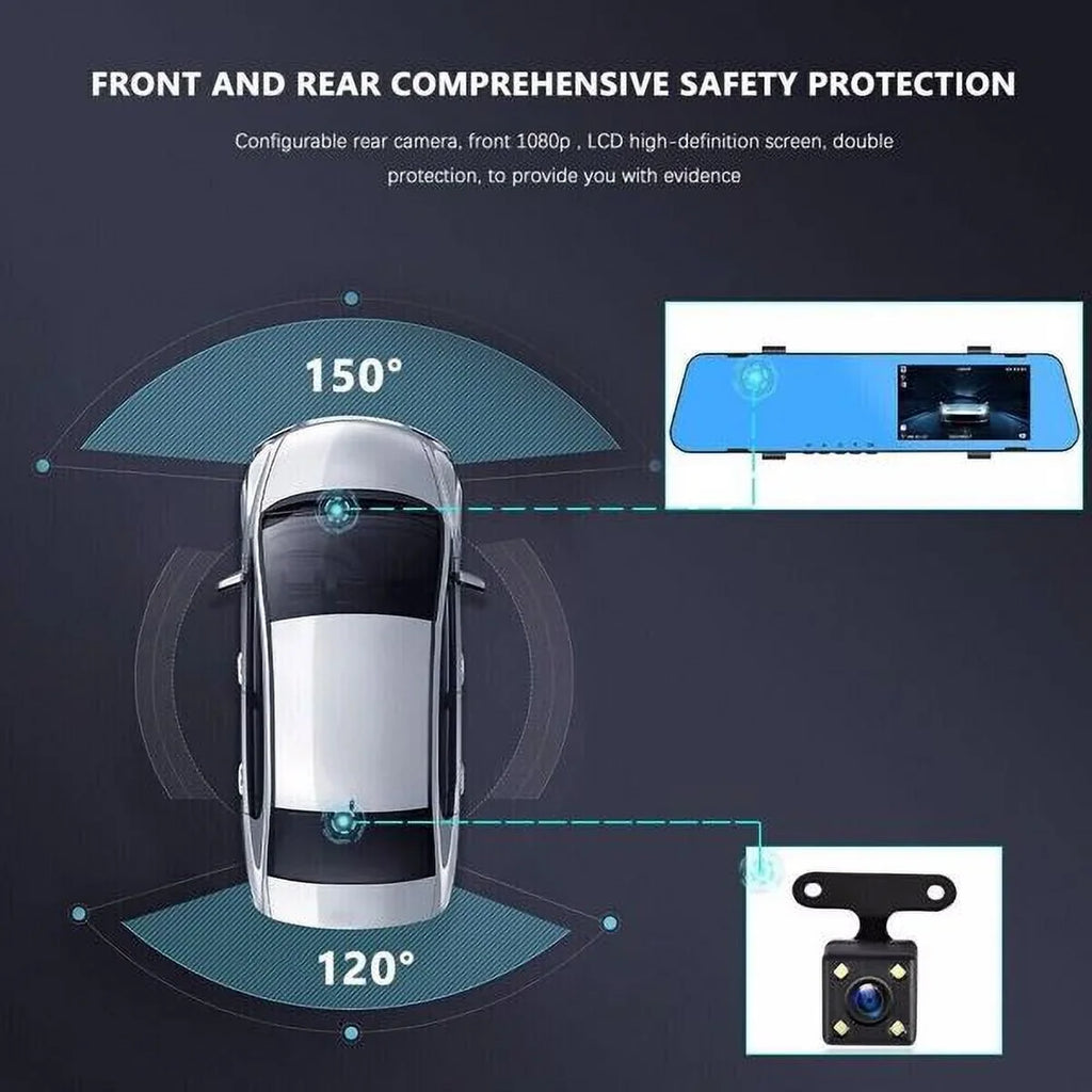Video Rearview Mirror HD Recorder Car Dual DVR Rear Camera Cam Front 1080P Dash
