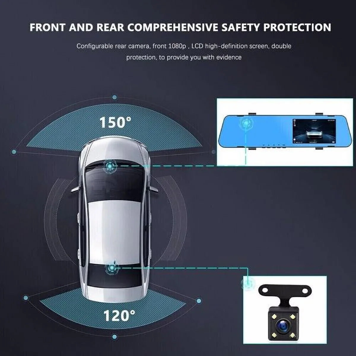 Video Rearview Mirror HD Recorder Car Dual DVR Rear Camera Cam Front 1080P Dash