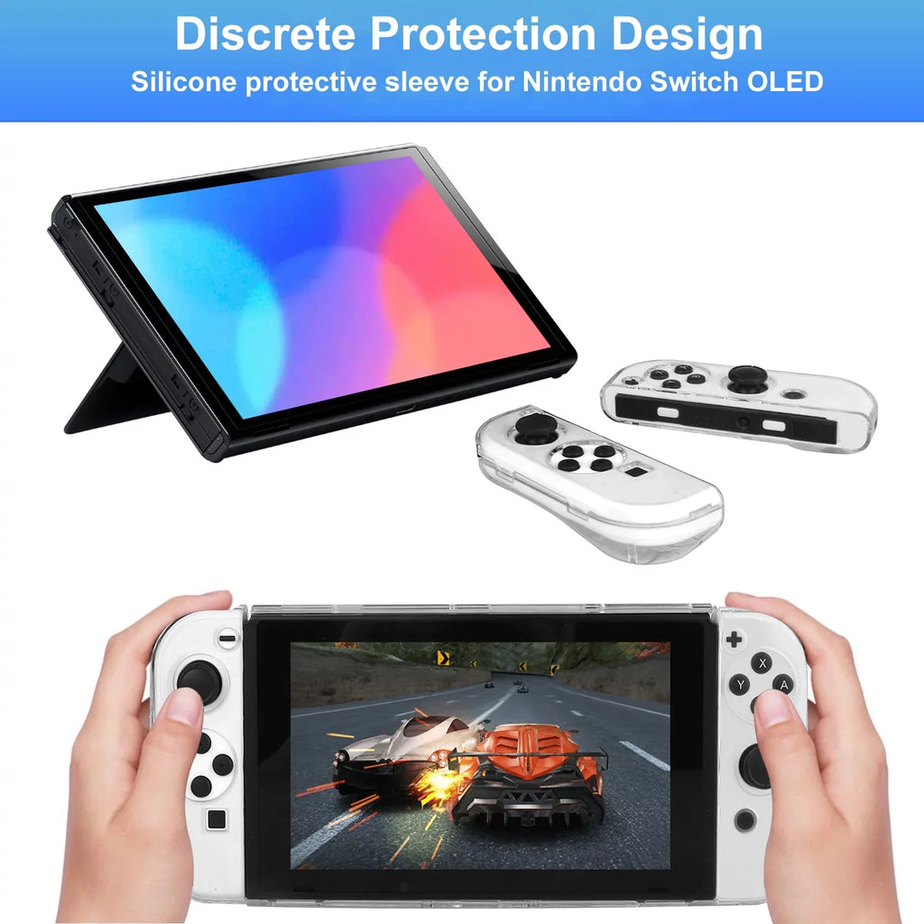 Black Switch Carrying Grips, More, with for and Nintendo Screen Accessories Accessories 16-in-1 Protector, Kit Glass OLED, Case, EEEkit Cover Fit Thumb Protective Case, Bundle Tempered