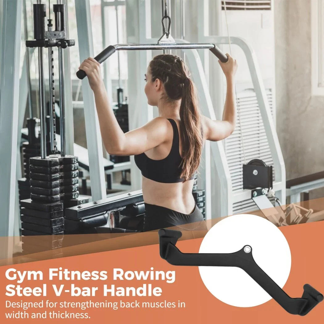 Gyms, Rowing and Fitness Gym for Lats Attachment with Pulley Machine Carabiner Trapezius Cable Handle Pull-down Muscles, Training, Bodybuilding, Sports V-bar, Back Rowing for