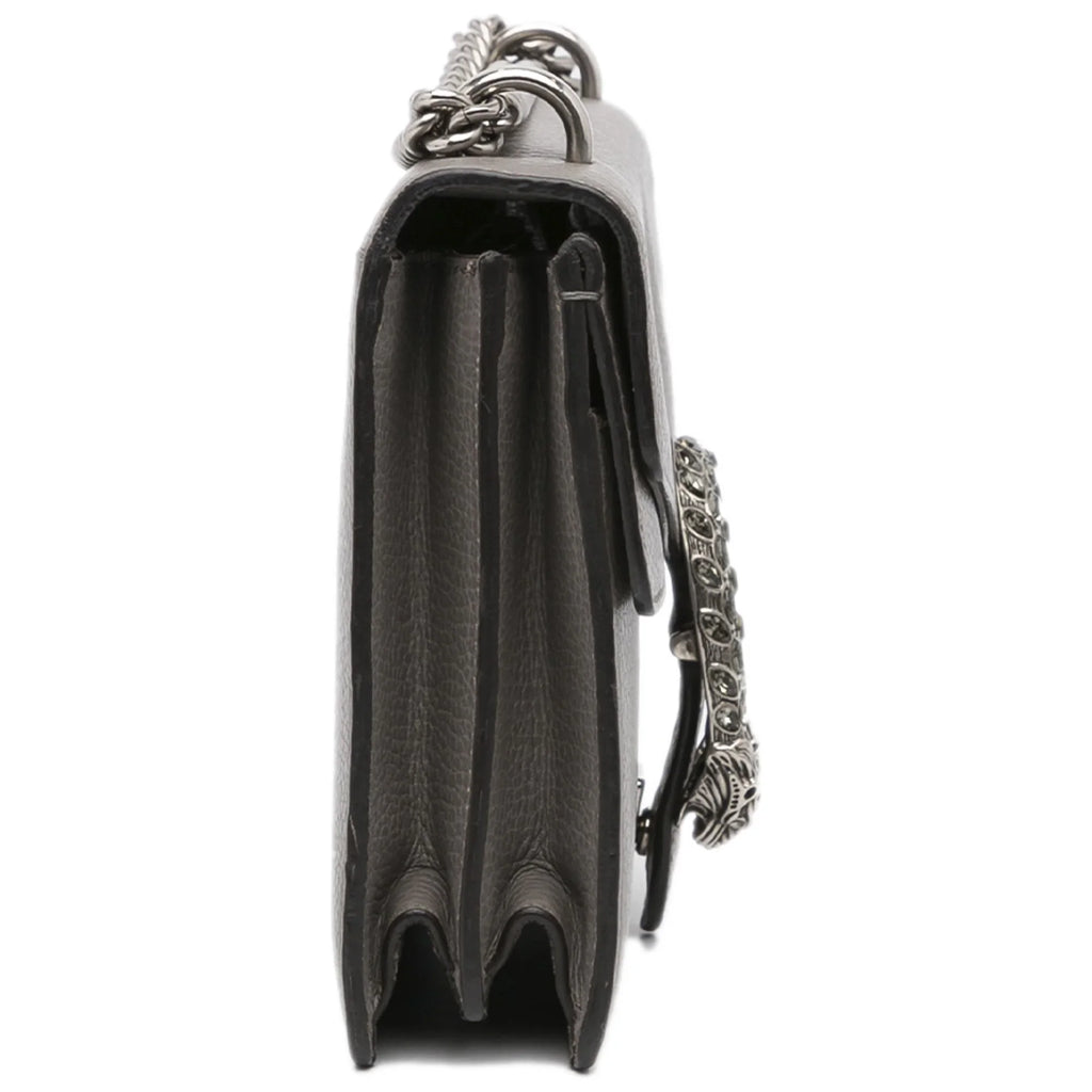 Authenticated Unisex Shoulder Calf Pre-Owned Gray Bag Dionysus Small Leather (Good)