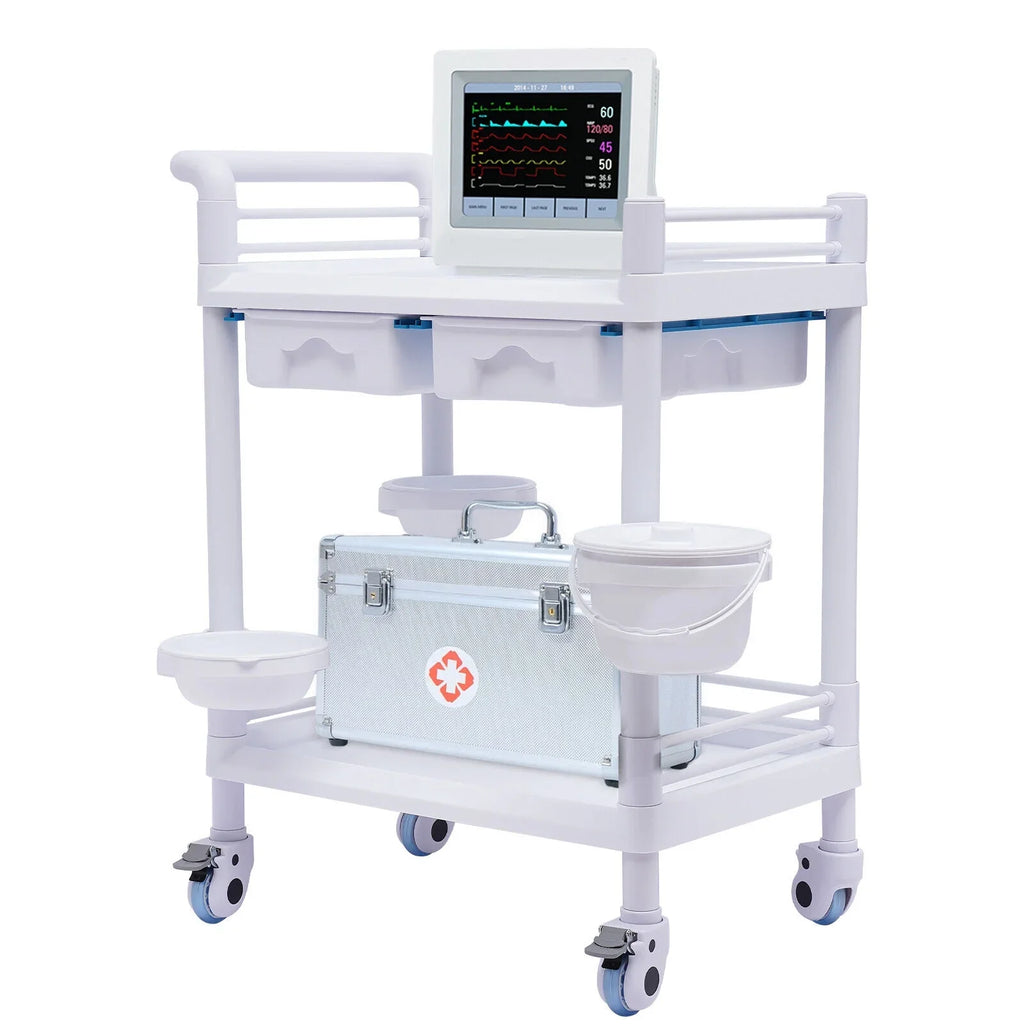 Clinic Rolling Dental with Heavy Trolley Medical Spacious Hospital Miumaeov Utility Duty for 360°Rotate Salon Cart Dirt Tier Trolley 2 Drawers Beauty Buckets Medical Wheels