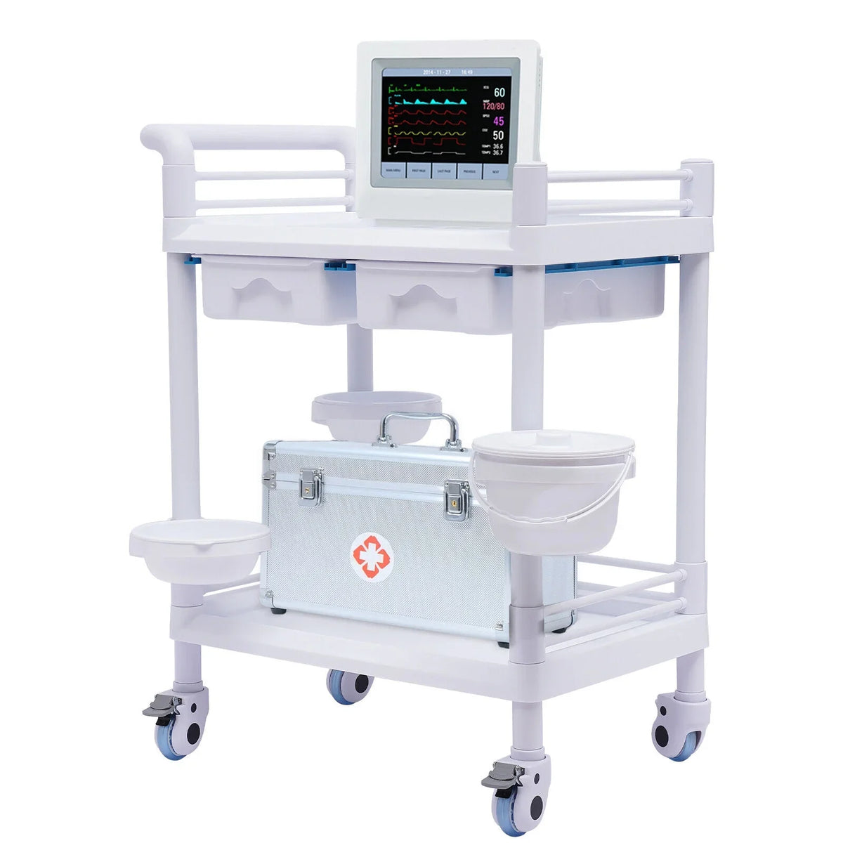 Clinic Rolling Dental with Heavy Trolley Medical Spacious Hospital Miumaeov Utility Duty for 360°Rotate Salon Cart Dirt Tier Trolley 2 Drawers Beauty Buckets Medical Wheels