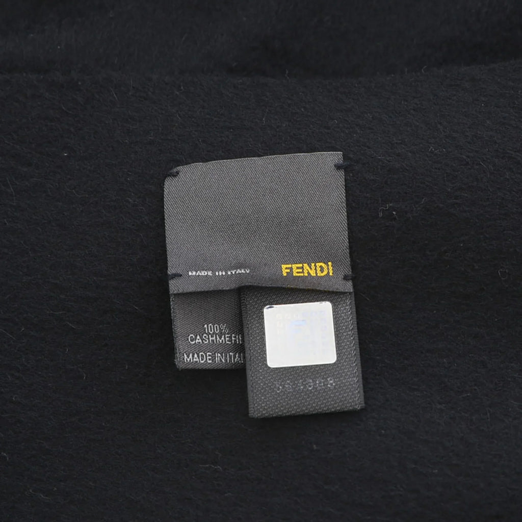 Fendi Black Cashmere 100% Stole Flower Motif Scarf Pre-Owned (Good)