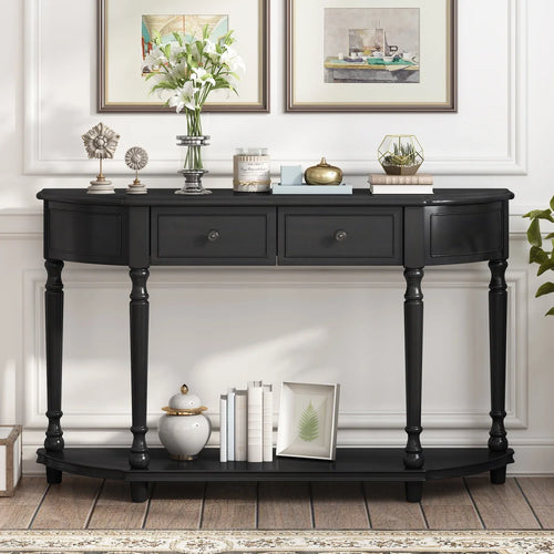 '+ and (Cherry Open design WF298768AAC) Legs Circular Curved Drawers Wooden Two Antique Solid Design SKU with TREXM Top Retro Table Console Blue Frame OLD Shelf