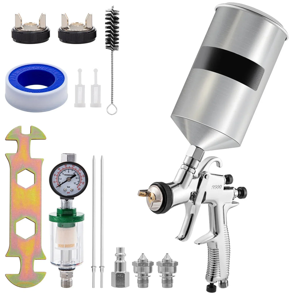 SKYSHALO Spray Gun, Steel Gravity Spray 1.8mm Nozzles, Auto 1.3mm Feed with Gun & Cup 1000cc 1.4mm Stainless Paint, Touch-Up Coat High Primer, Automotive for Clear/Top HVLP Performance Aluminum