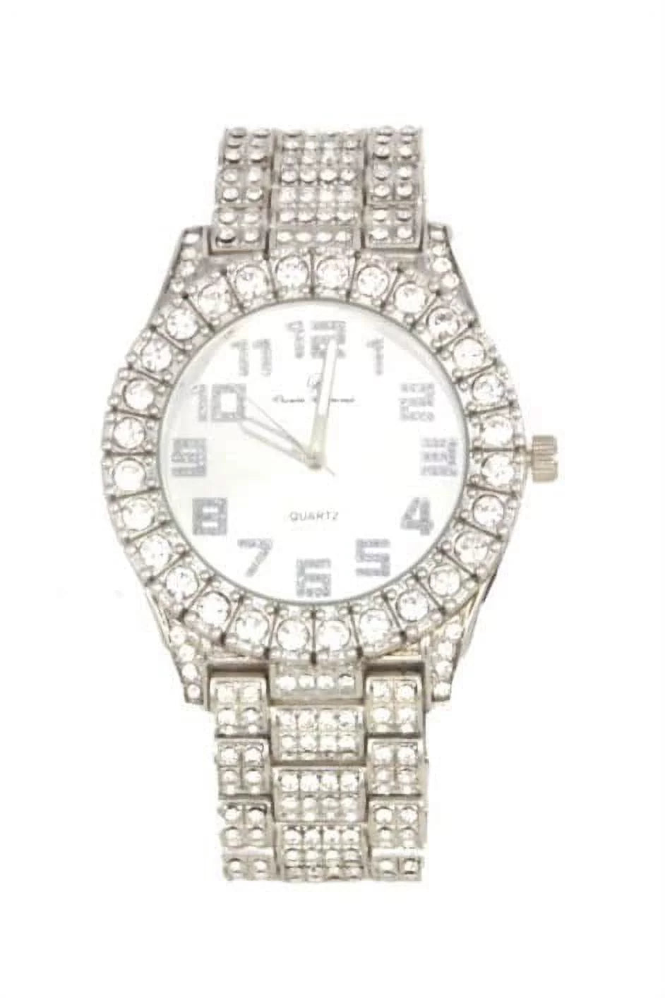 Set Wristwatch Set - (24") The Raymond Iced Cross Bracelet & Choose Shiny Tennis Out Be Out Quartz 3pc Necklace Cuban SLV ZZ Mens Luxury w/Diamond Blinged - Charles Lit Dial ST10327AR Matching