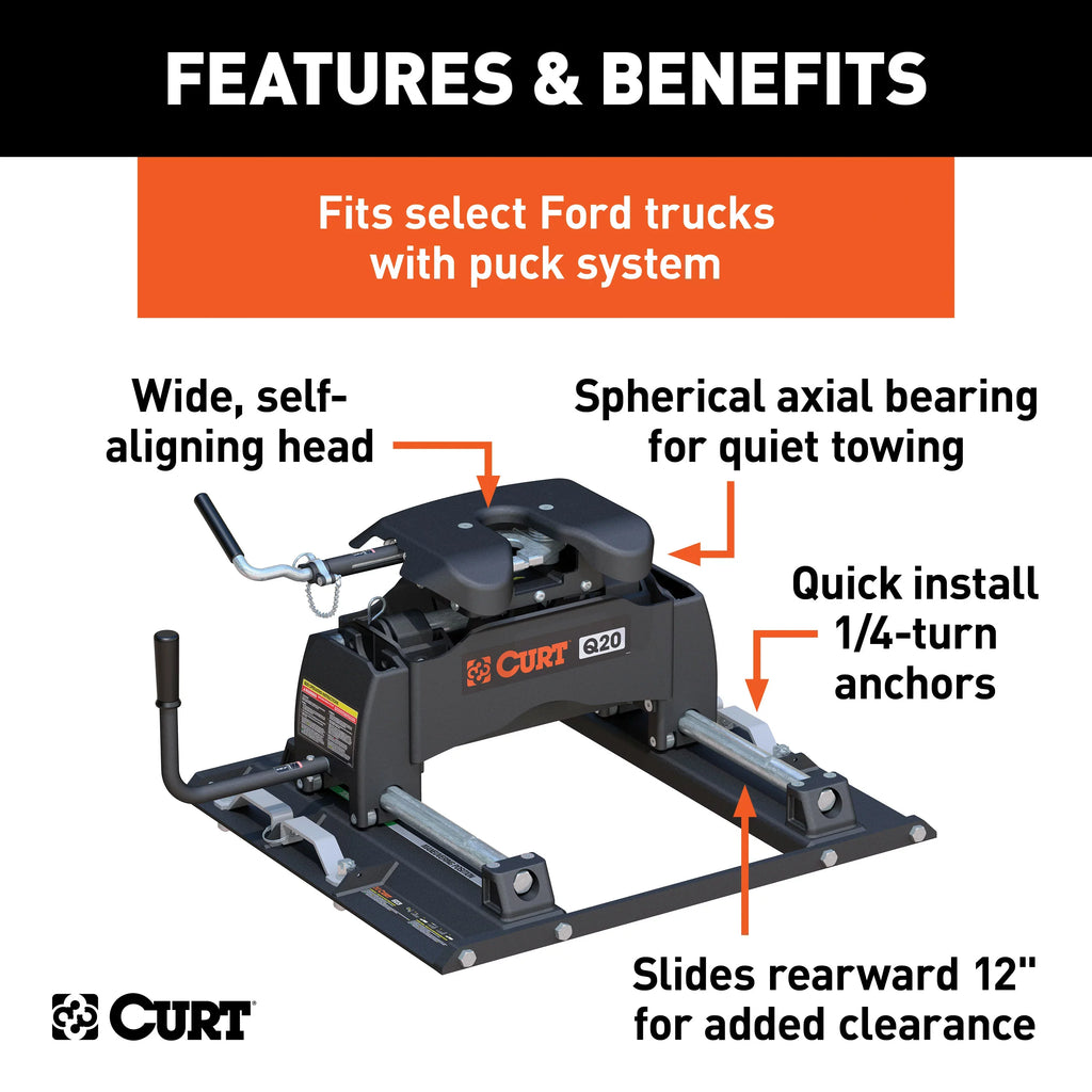 Select CURT F-250, 5th 20,000 System 6.75-Foot F-350, Q20 Hitch, lbs, Bed Slider Wheel Puck 16677 F-450,