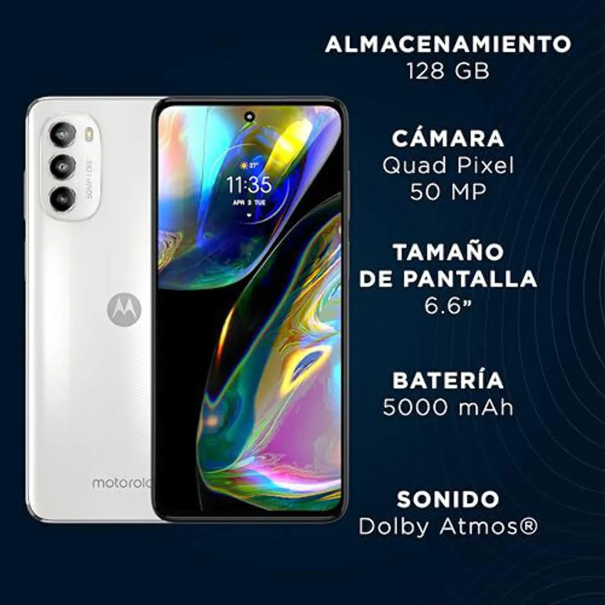 GSM - 5G | W/Dolby Speakers | 6.6" NO Internal 6GB | CDMA| Motorola Moto (White) Camera Storage Version + 50MP Single Only Main OLED International | Display RAM SIM 120Hz 128GB G82 OIS Stereo | Atmos