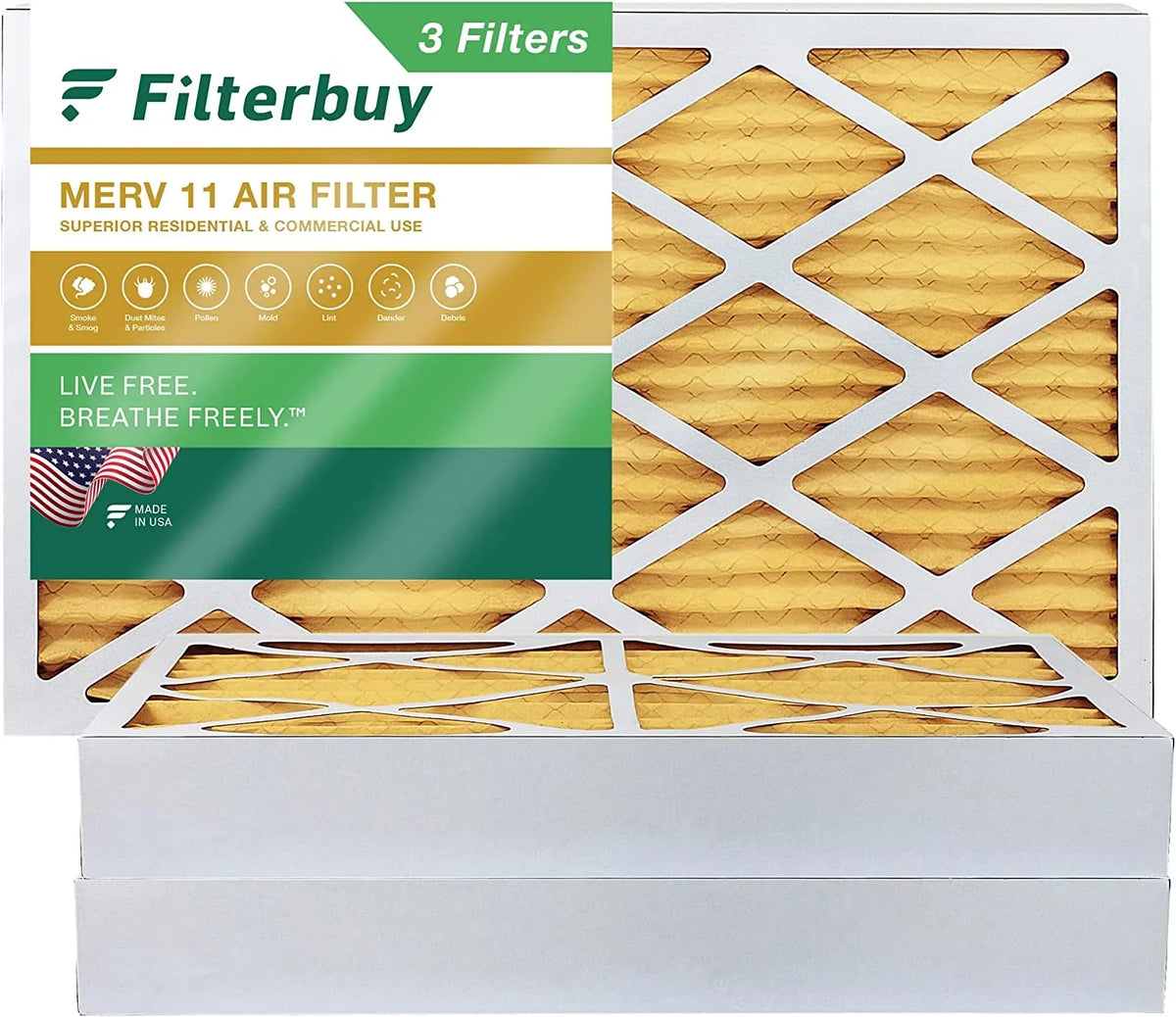 Filterbuy Furnace Air AC MERV 11 (3-Pack) Pleated 16x25x4 HVAC Filters