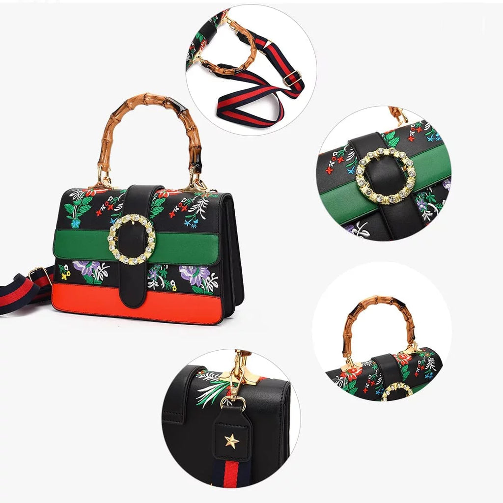 handle Detachable shoulder bag Shoulder women with Bamboo strap Vintage top Handbag wide Trendy Satchel bags Bags crossbody for Asge Medium