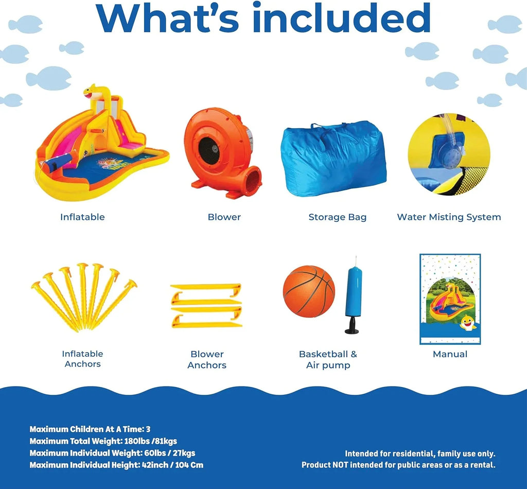 Bounce Wet Kids Pink Fun, Park, Shark liquid or Fong liquid Waterslide Funormous Slide Baby with Dry, Sprayer, exterior Inflatable liquid Blower House Curve Backyard Includes Slide, Pool Party &