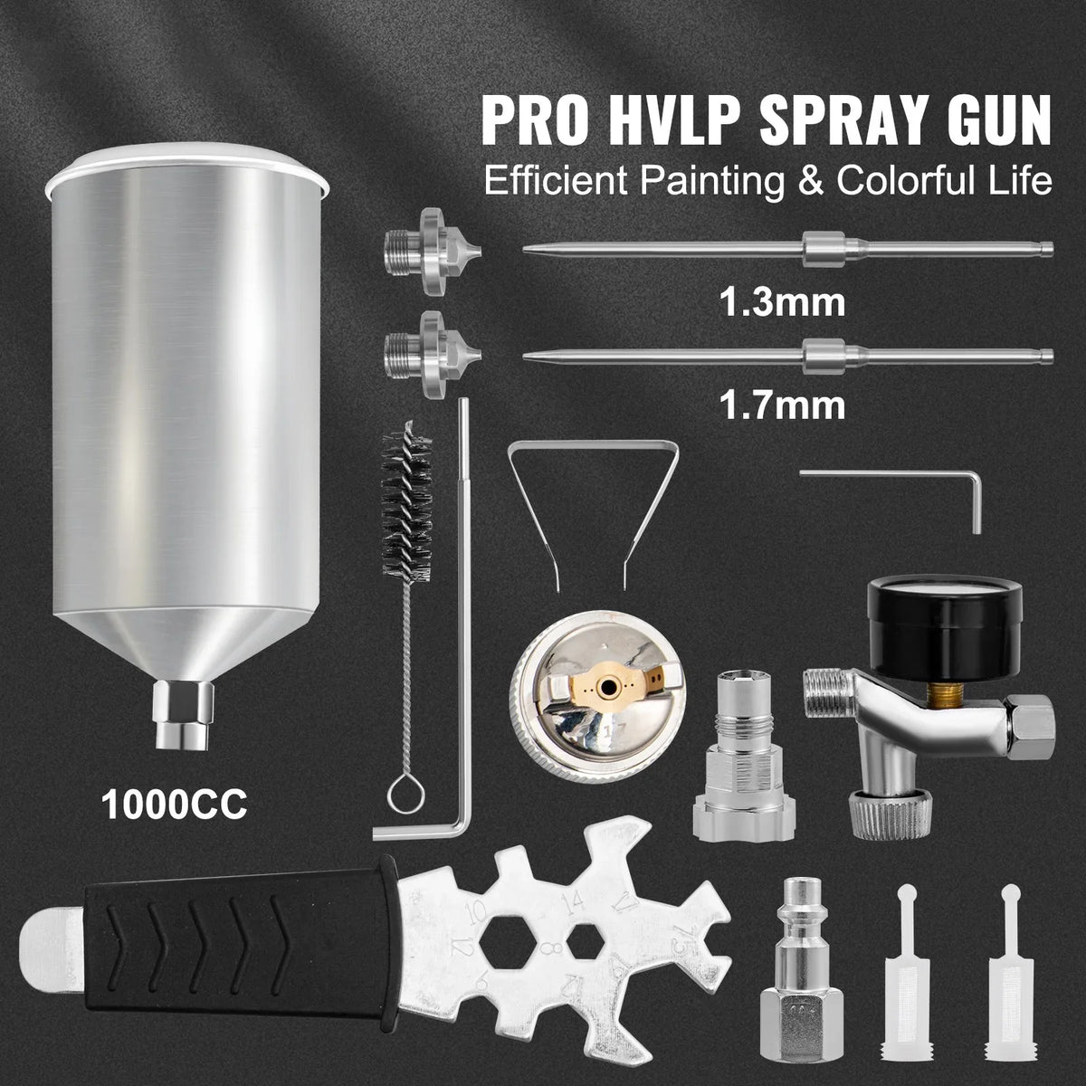 Clear/Top Tip Auto Coat Gravity Spray Sets, Automotive Gun with Paint, 1000cc Cup Gun, Stainless Aluminum Performance Spray Fluid for & HVLP SKYSHALO 1.3/1.7mm Feed High Primer, Touch-Up
