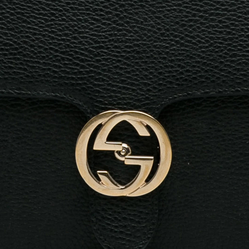 Unisex Authenticated Crossbody Bag Medium Dollar Leather Black Calf G Pre-Owned Interlocking (Good)